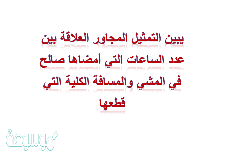 يبين التمثيل المجاور العلاقة بين عدد الساعات التي أمضاها صالح في المشي والمسافة الكلية التي قطعها