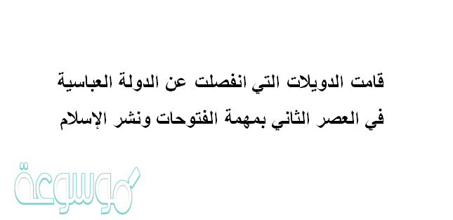 قامت الدويلات التي انفصلت عن الدولة العباسية في العصر الثاني بمهمة الفتوحات ونشر الإسلام