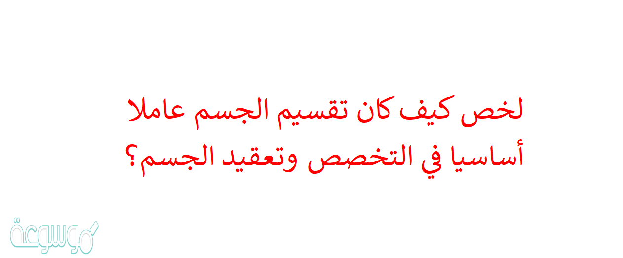 لخص كيف كان تقسيم الجسم عاملا أساسيا في التخصص وتعقيد الجسم؟