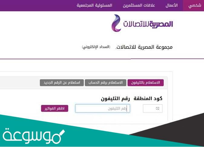 تفاصيل فاتورة التليفون الأرضي من المصرية للاتصالات بالاسم