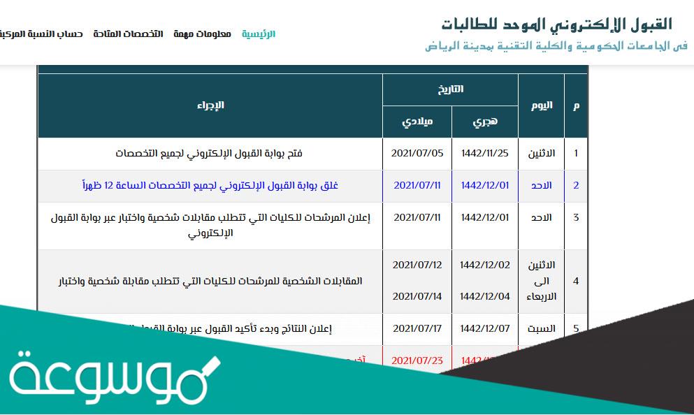 متى يفتح القبول الموحد للطالبات 2022